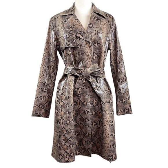 Blank NYC Snake Print Belted Trench Coat Jacket Shiny Tan Brown Size Small - Picture 1 of 7
